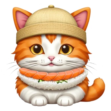 cat wearing a hat made out of sushi sticker