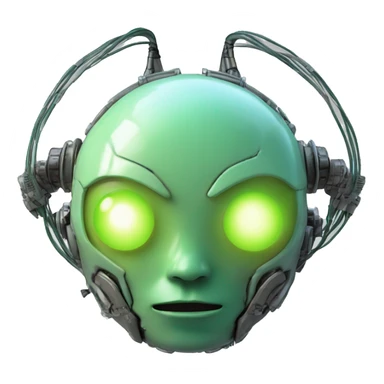 Round Alien cyborg head with glowing wires and green eyes  sticker