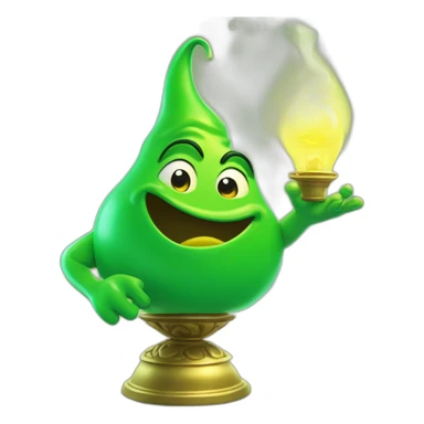 green genie coming out of a genie wonder lamp, environmentally friendly, represensting unrealistic hopes sticker
