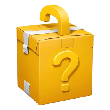 White bag with yellow questions mark cube boxes stuffed in it sticker