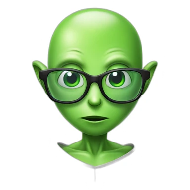 green alien studying in glasses sticker