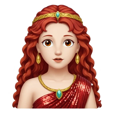 Vesta, Goddess of Hearth from Roman Deities with long dark red wavy hair, red sequin toga  sticker