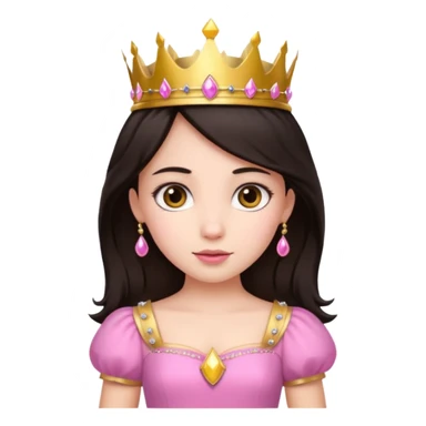 chica vestida de princesa con vestido rosa , piel blanca , pelo oscuro, corona dorada sticker