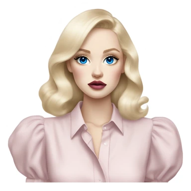 Hot girly pale blonde with blue eyes and light pink lips wearing YsL. Puffed sleeve shirt sticker