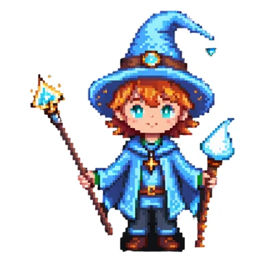 wizard kid with pointy hat and magic wand sticker
