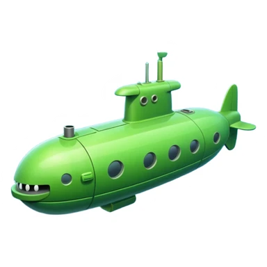 green mini single submarine in cartoon  sticker