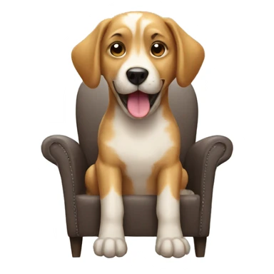 Generate emoji of a dog who sit on a chair with a happy face  sticker