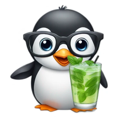 baby penguin with big glasses drinking mojito sticker