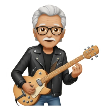 guitar rock player, elderly head, black jacket sticker