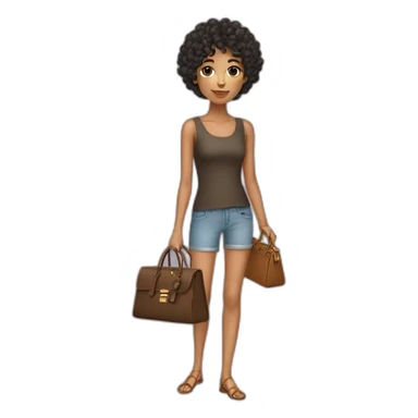 Skinny latino with short curly hair carrying an Hermes Birking bag sticker