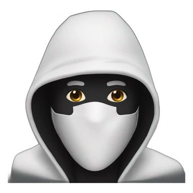 person with a black hood and a white mask sticker
