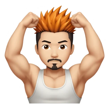 Korean Asian hot male with spiky hair goatee and flexing sticker