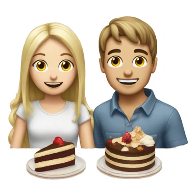 Blonde girl and brunette boy eating cake  sticker