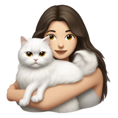 Brunette woman snuggling white Persian cat sticker