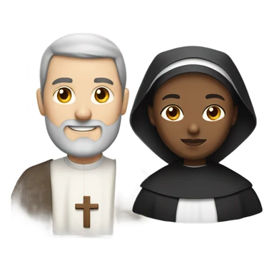 a caucasian priest with a beard and an african american nun side by side sticker