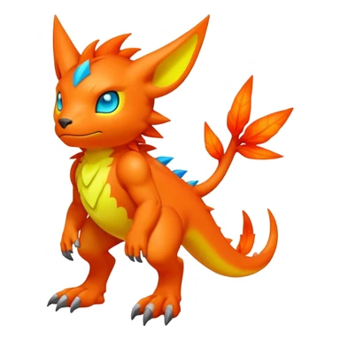  lush warm-colored neon-colored Digimon-Fionbri-creature (full body) sticker