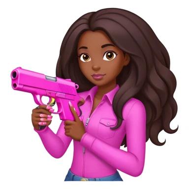black Girl long hair hand pink nails holding pink gun sticker