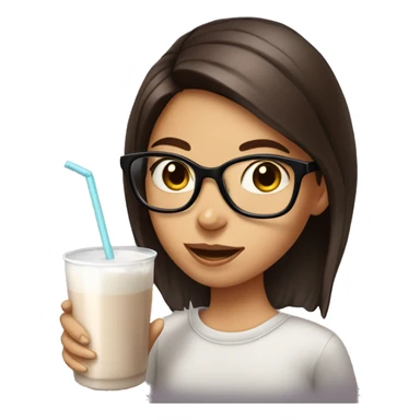 Girl with chocolate hair with glasses drinks milk sticker