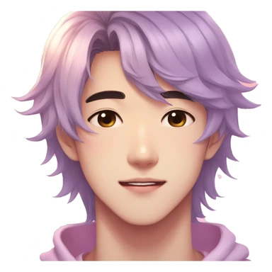 Gorgeous bright sparkly romantic Asian anime pastel guy with blushing face aesthetic trending style outside sticker