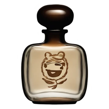 English vintage glass perfume bottle from my old grandma, old and shabby, stylish and minimalistic, black and brown sticker