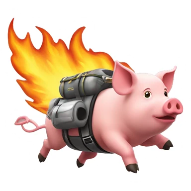pig flying with jetpack and flames  sticker