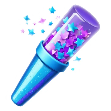Emoji with glowing confetti popper, purple and blue colors emitting confetti and glitter, creating a bright festive atmosphere sticker