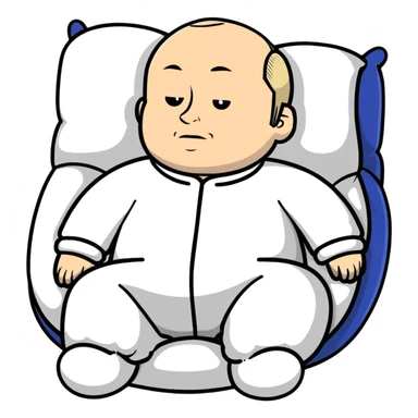 Vladimir Putin in pajamas lying on a memory foam pillow, testing it with a relaxed expression sticker