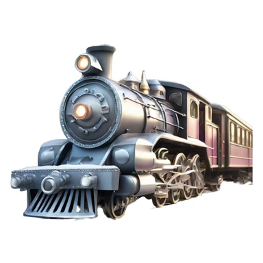 Realistic old fashioned Christmas steam train with pastel colors and shiny metallic silver decorated with diamonds and rhinestones sitting on train tracks on top of snow isolated sticker