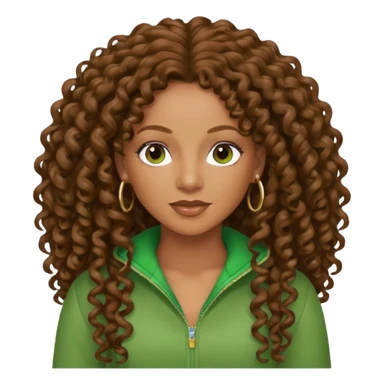 Mel B with brown long curly hair, green outfit sticker