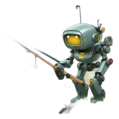 robot with fishing road sticker