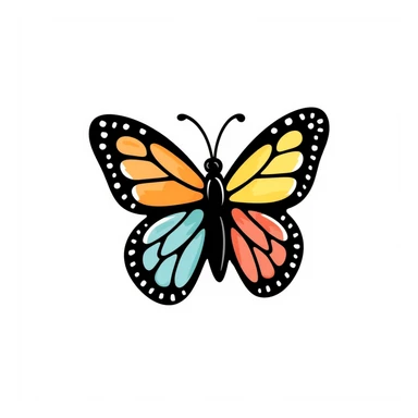 colorful butterfly, crayon style, playful and simple, isolated on white background, centered sticker
