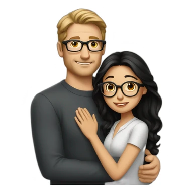 Tall white man no glasses brown hair hugging small latina long black hair square glasses sticker
