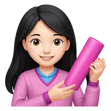 long black haired girl kid playing pink colored formula 1 toy sticker