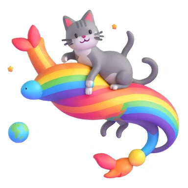 flying cat pooping rainbows in outer space with stars and planets sticker