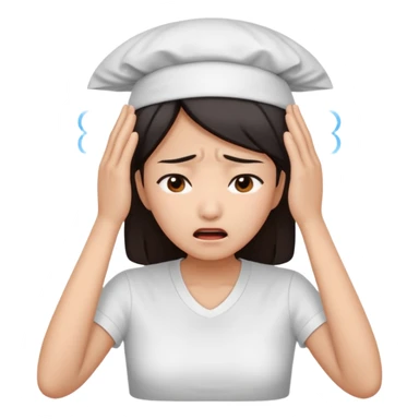 Asian woman agonizing over her head with her hands sticker