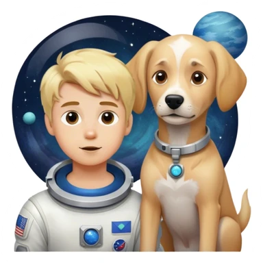 dog and blond boy in space sticker