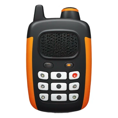 black walkie talkie with red-orange button on side sticker