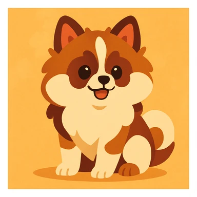 pati color pomeranian puppy sitting, soft cartoon style sticker
