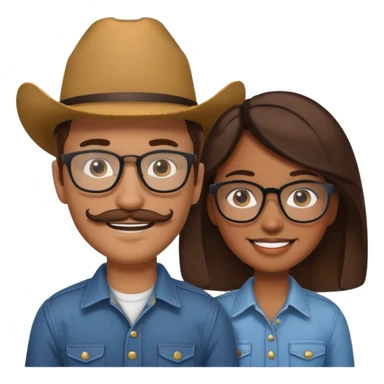 White brown cow boy with glasses and mustache with black girl sticker