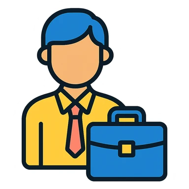 a person with a briefcase sticker