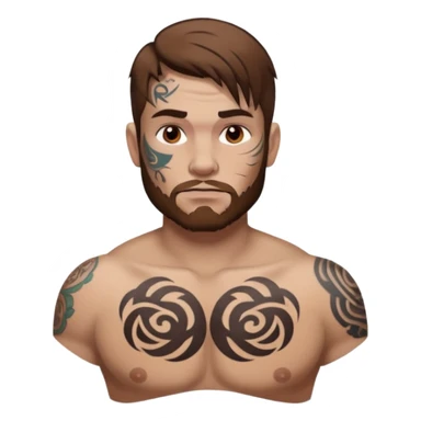 tattoo man, full  white skintone,brown hair, tattoos on face, more visible, bulky man with tattos on his chest, heavy tattoos. sticker