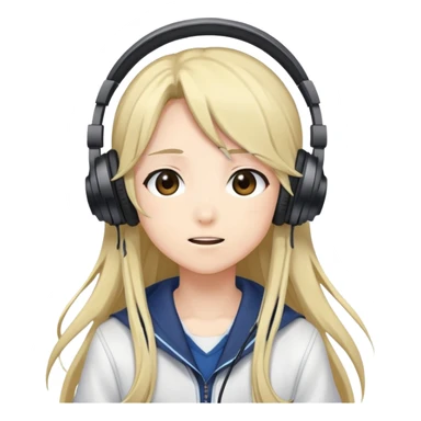 Ruko Yokune, anime-style character with long hair, headphones, and a microphone, cute expression sticker