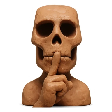 sigma moai skull with finger to lips, claymation style sticker