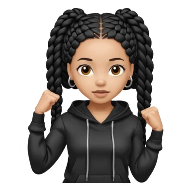 African American light skin girl with long black box braids wearing a plain black hoodie flexing arm muscles sticker