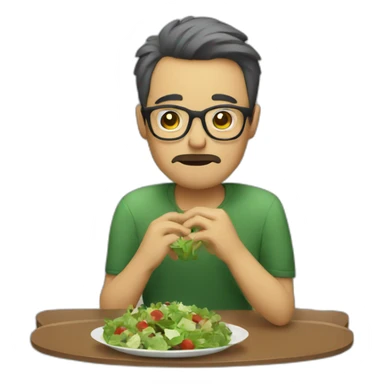 sad man with glasses eating 2 salads sticker