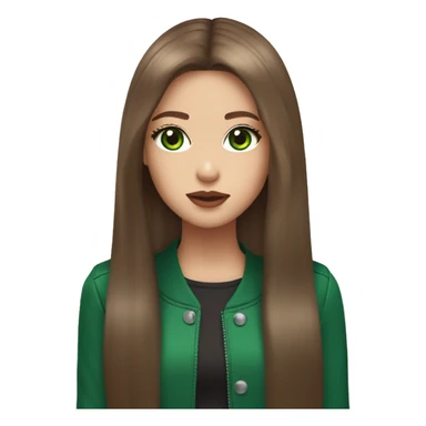 girl with long straight brown hair big green eyes full lips in blackpink outfit sticker