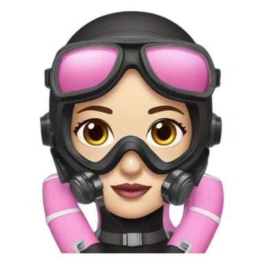 woman with brown eyes, pink diving mask with a single crystal. underwater black suit sticker