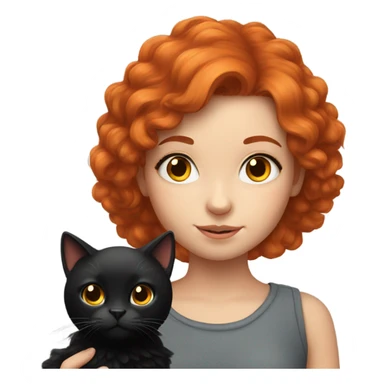 red haired girl with fluffy black cat sticker
