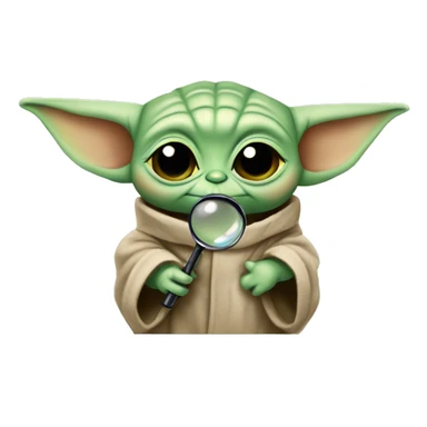 Baby Yoda looks through a magnifying glass sticker