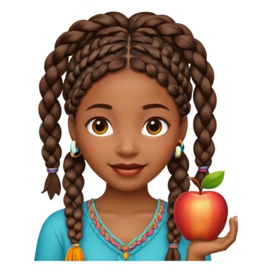 black girl with boho braids, cheerful, apple emoji style sticker